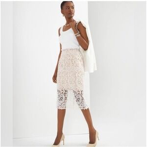 WHBM Straight Pencil Embroider‎ Lined Lace Nude White Skirt 00 NWOT $130